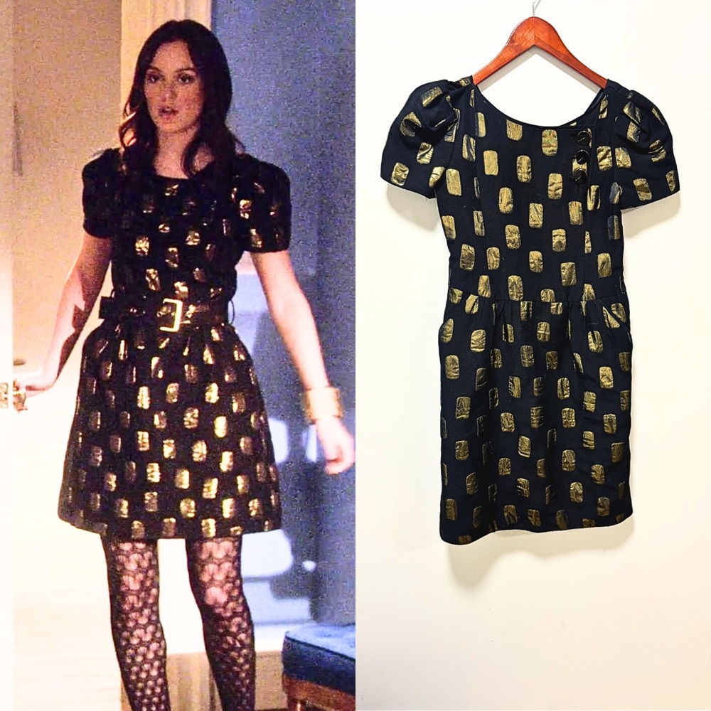 ASO Blair Waldorf in Gossip Girl Marc Jacobs Black and Gold Dress